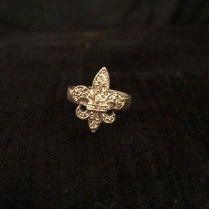 Silver and diamond Fleur de lis ring